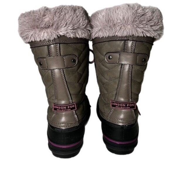 London Fog Girl's Beckenham Snow Boots Waterproof Gray and Pink Size 2 - Picture 6 of 8